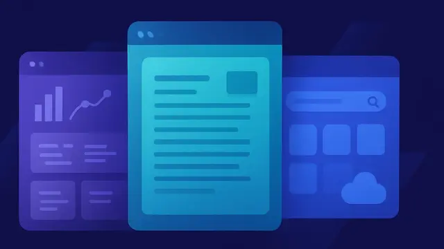 Abstract comparison of three AI assistants represented by documents, code, charts and connected app panels