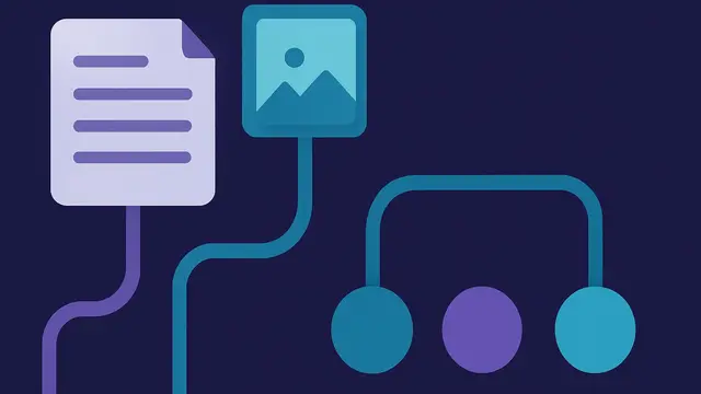 Abstract decision tree connecting documents and images to simple outcome nodes